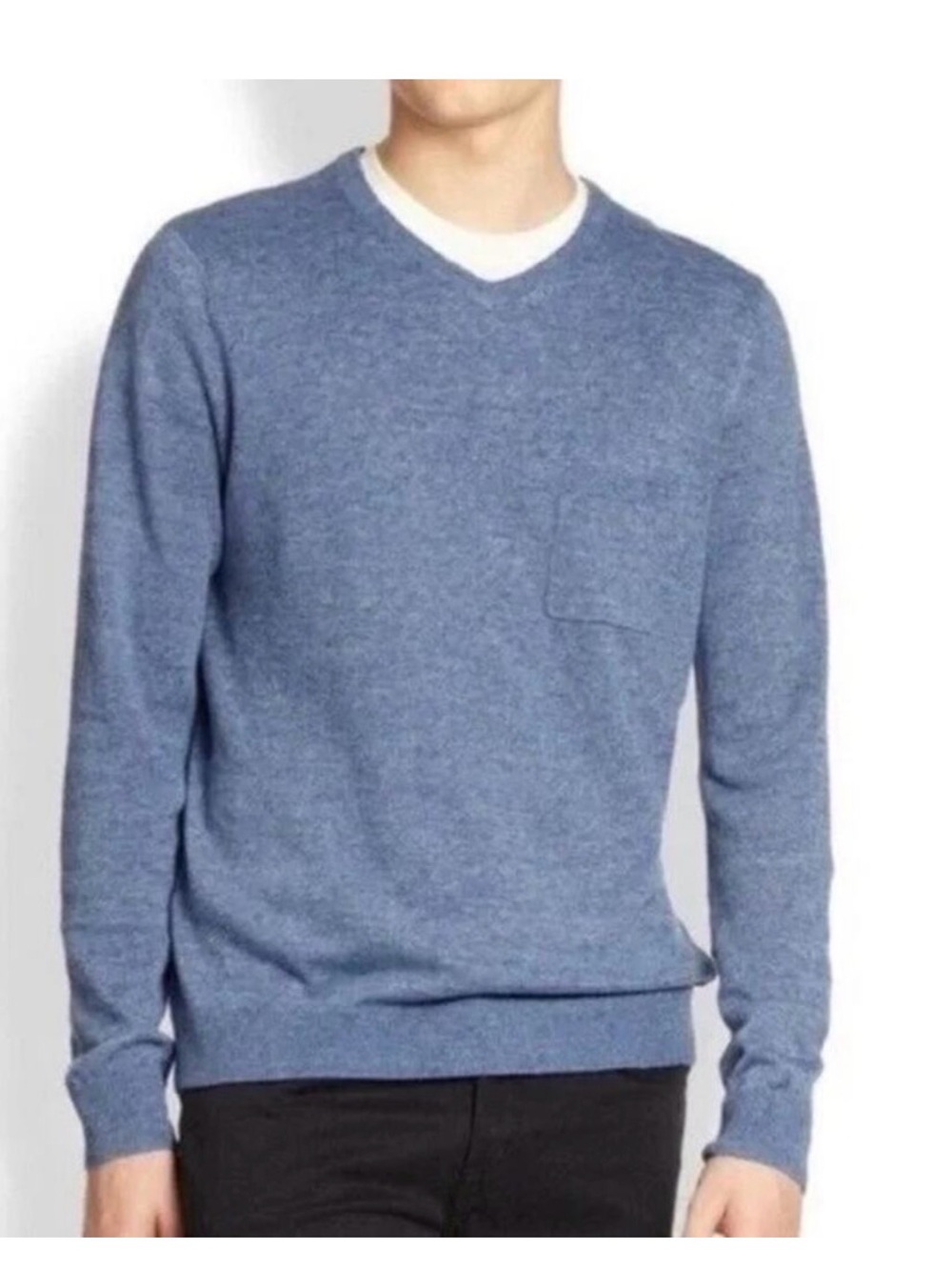 Vince Men's Heathered Blue V-Neck Sweater